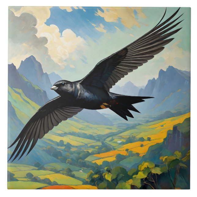 Mysteriskt nomad: Färgfull Swift Bird Portait Kakelplatta (Framsidan)