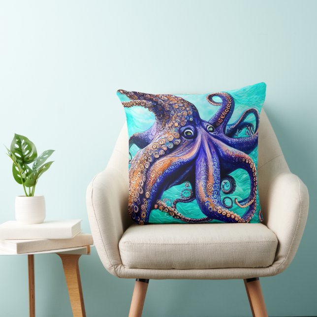 Mysteriskt Octopus Blue Ocean Wave Abstrakt Art Kudde (Stol)