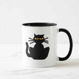 Mysteriskt svart katt Amber Ögon Sitta Staring Mugg