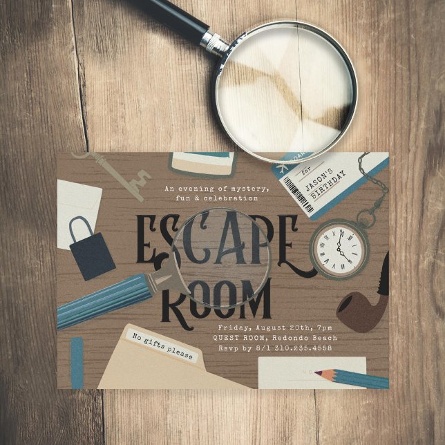 Mystery Escape Room Blå Födelsedagsfest Inbjudningar (Skapare uppladdad)