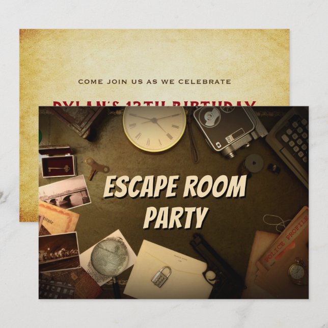 Mystery Game Escape Room Födelsedagsfest Inbjudan (Fram/baksida)