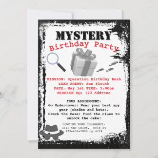 Mystery Sleuth Birthday Party Mission Inbjudningar
