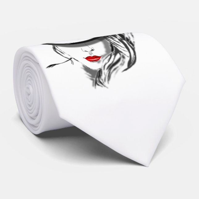 Mysteryous Dam Neck Tie Red Läppar Slips (Rullad)