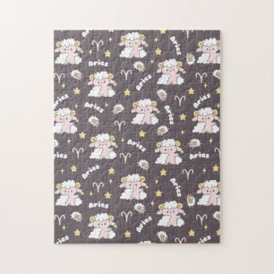 Mystic Aries Zodiac Night Bunny och Ram Pussel
