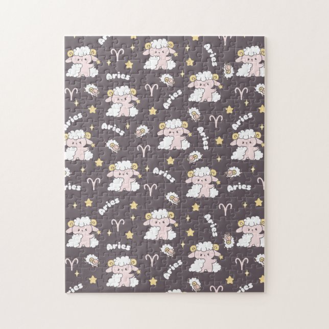 Mystic Aries Zodiac Night Bunny och Ram Pussel (Vertikal)