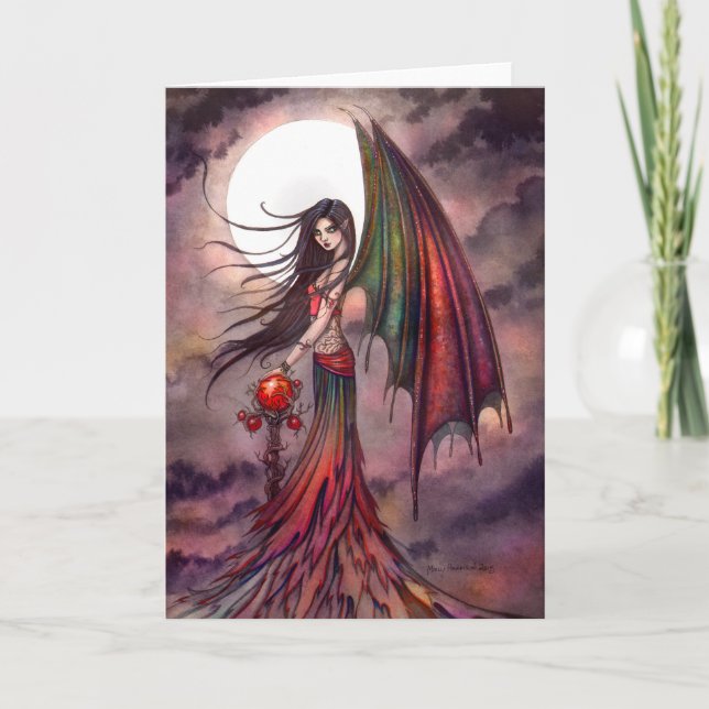 Mystic Autumn Vampire Gothic Fairy Halloween Art Kort (Framsida)