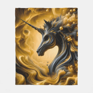 Mystic Black and Guld Lejon - Abstrakt expanderar Fleecefilt