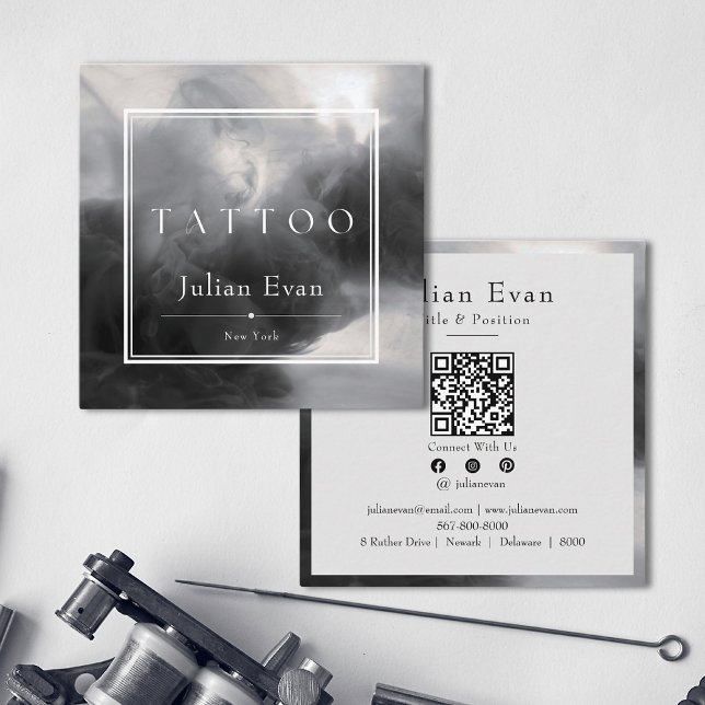 Mystic Black and White Bläck Tattoo Artist Fyrkantigt Visitkort (Mystic Black and White Ink Tattoo Artist Square Business Card)