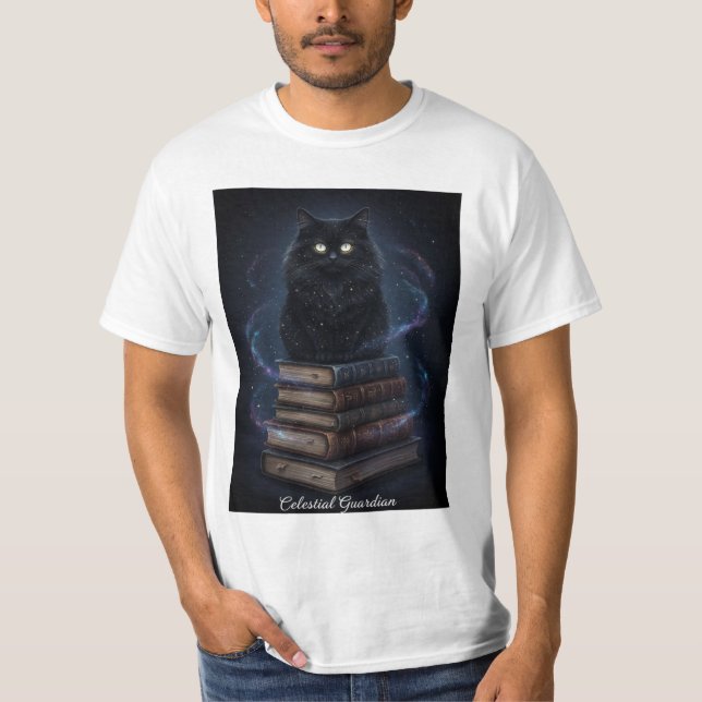 Mystic Black Cat Celestial Constellation T- Shirt T (Framsida)