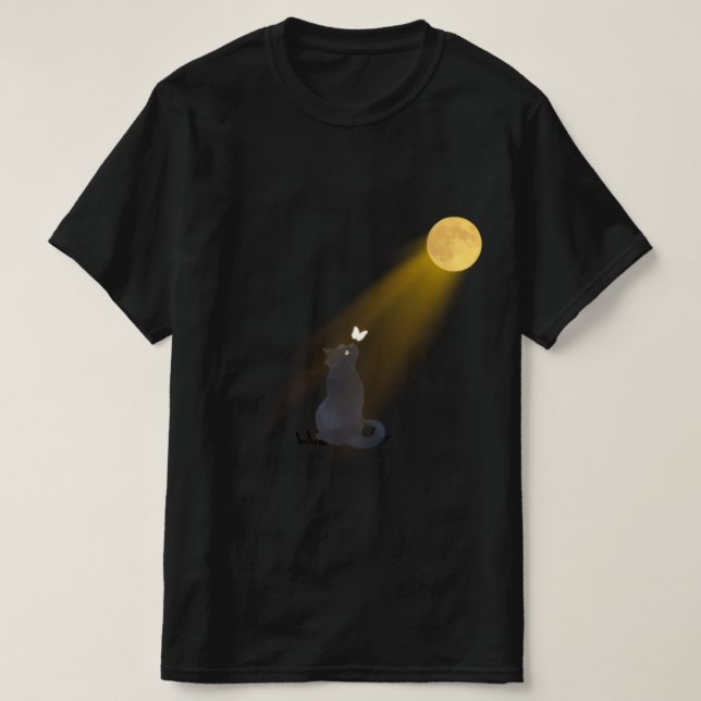 Mystic Black Cat Gazing at the Glowing Moon T-Shir T Shirt (Design framsida)