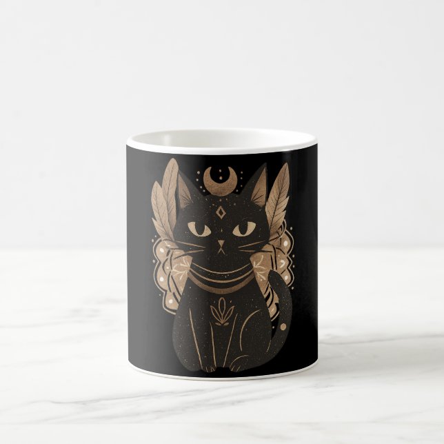 Mystic Black Cat Halloween Boho Kaffemugg (Center)
