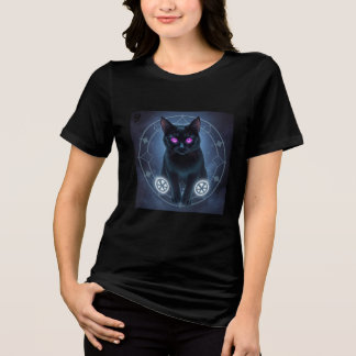 Mystic Black Cat in Magic Circle T Shirt