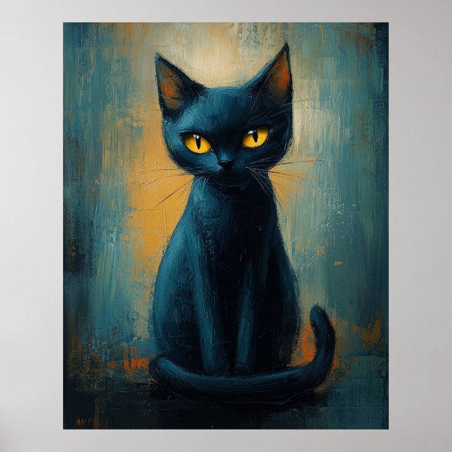Mystic Black Cat in Teal Shadows Poster (Framsidan)