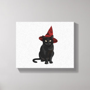 Mystic Black Cat med Mörk Red Hat Classic T-Shirt Canvastryck