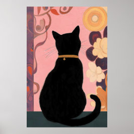 Mystic Black Cat on Rosa Abstrakt Background Poster