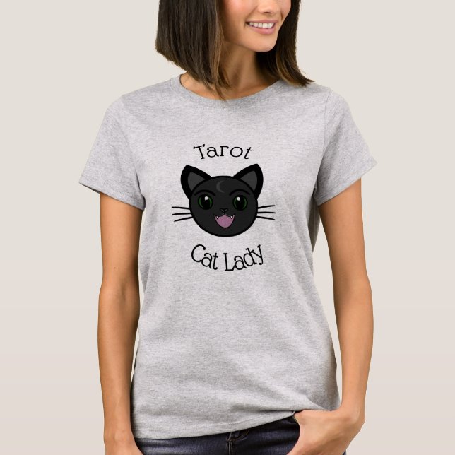 "Mystic Black Cat" Tarot Cat Dam T Shirt (Framsida)