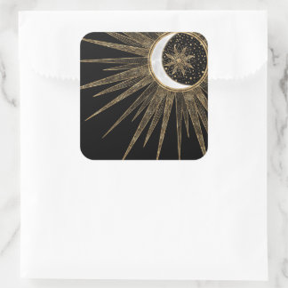 Mystic Black Guld Sol Måne Mandala Fyrkantigt Klistermärke
