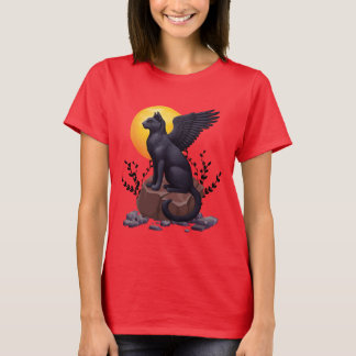Mystic Black Winged Cat under Måne | Fantasy A T Shirt