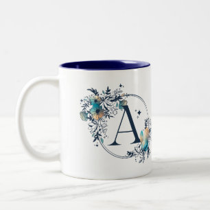 Mystic Blommigt Monogram Initial - Brev A Två-Tonad Mugg