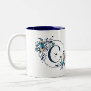 Mystic Blommigt Monogram Initial - Brev C Två-Tonad Mugg