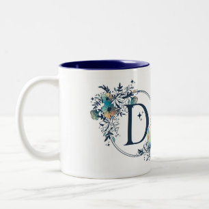 Mystic Blommigt Monogram Initial - Brev D Två-Tonad Mugg