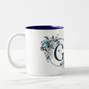Mystic Blommigt Monogram Initial - Brev G Två-Tonad Mugg