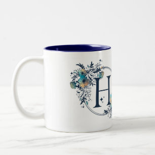 Mystic Blommigt Monogram Initial - Brev H Två-Tonad Mugg