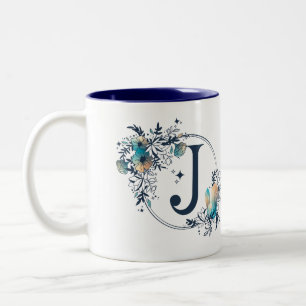 Mystic Blommigt Monogram Initial - Brev J Två-Tonad Mugg