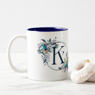 Mystic Blommigt Monogram Initial - Brev K Två-Tonad Mugg