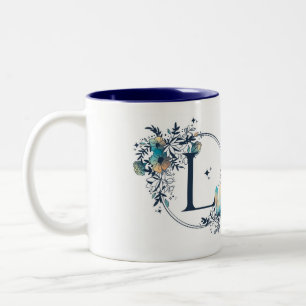 Mystic Blommigt Monogram Initial - Brev L Två-Tonad Mugg