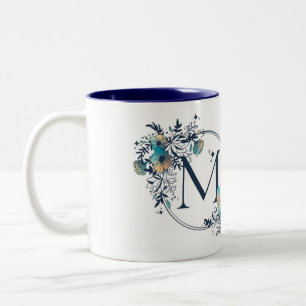 Mystic Blommigt Monogram Initial - Brev M Två-Tonad Mugg