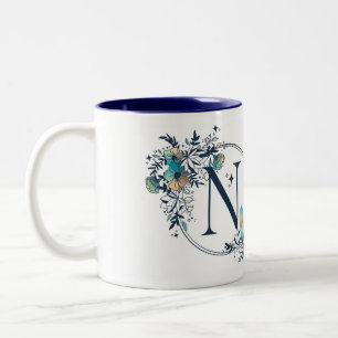 Mystic Blommigt Monogram Initial - Brev N Två-Tonad Mugg