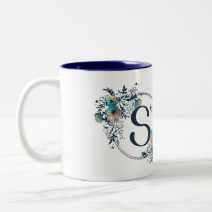 Mystic Blommigt Monogram Initial - Brev S Två-Tonad Mugg