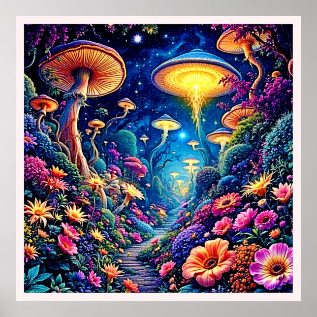 Mystic Bloom Forest under stjärnor Poster (Framsidan)
