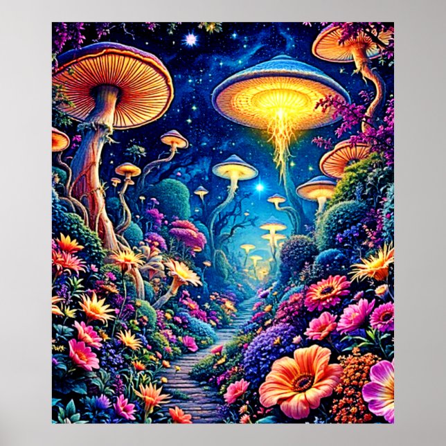 Mystic Bloom Forest under stjärnor Poster (Framsidan)