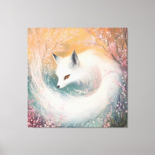 Mystic Bloom Vår Fox Watercolor Canvastryck (Framsida)
