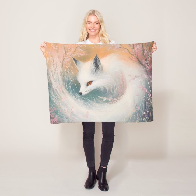 Mystic Bloom Vår Fox Watercolor Fleecefilt (På plats)