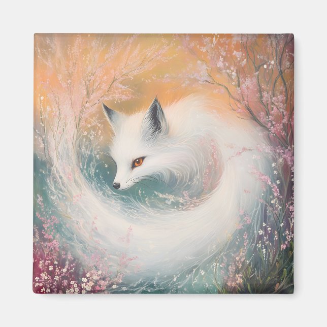 Mystic Bloom Vår Fox Watercolor Magnet (Framsidan)