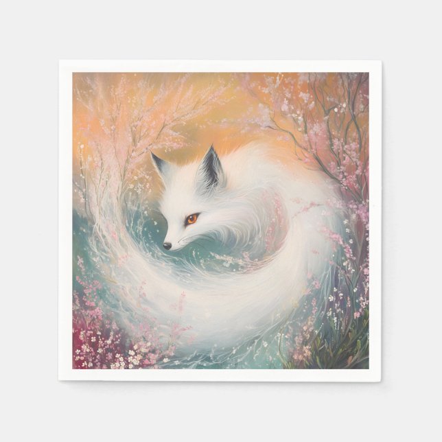 Mystic Bloom Vår Fox Watercolor Pappersservett (Framsidan)