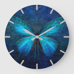 Mystic Blue Butterfly Large Stor Klocka