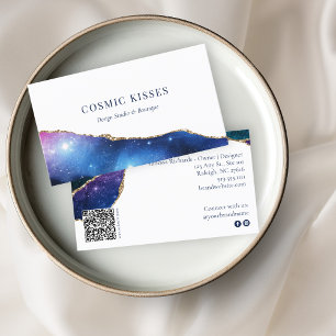 Mystic Blue Crystal Geode Guld Business Logotyp QR Visitkort