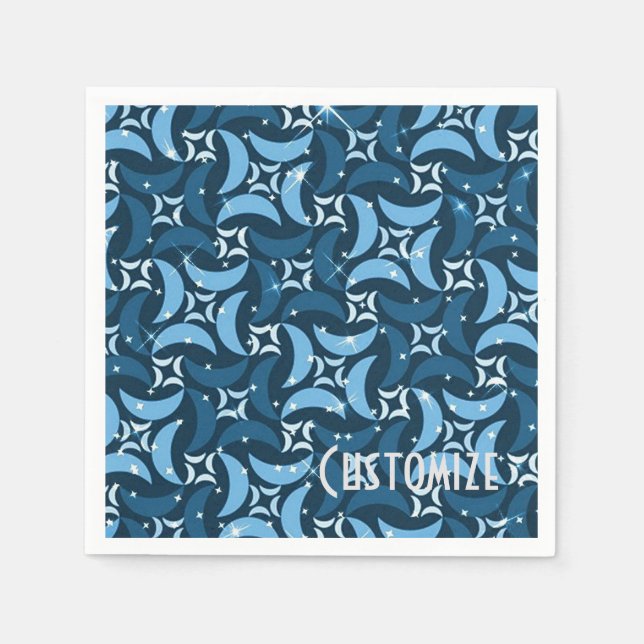 Mystic Blue Måne Mönster Napkins Pappersservett (Framsidan)