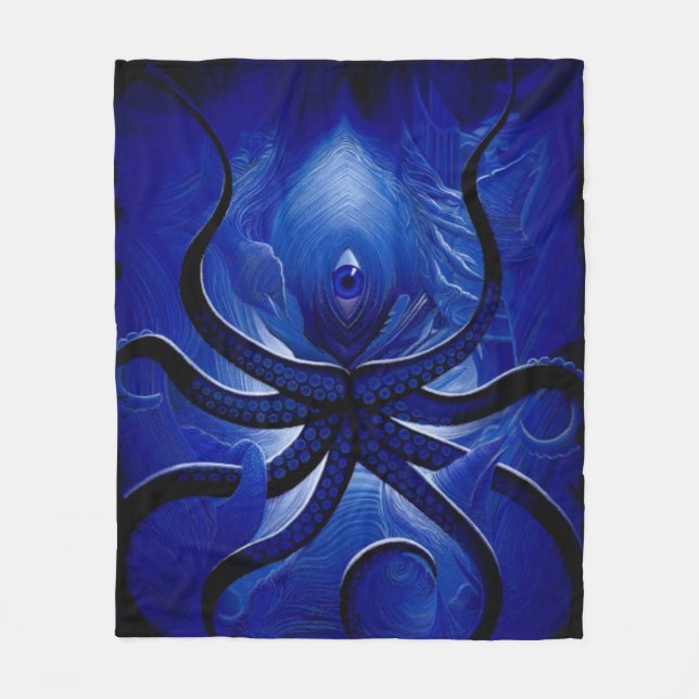 "Mystic Blue Octopus Blanket** Fleecefilt (Framsidan)