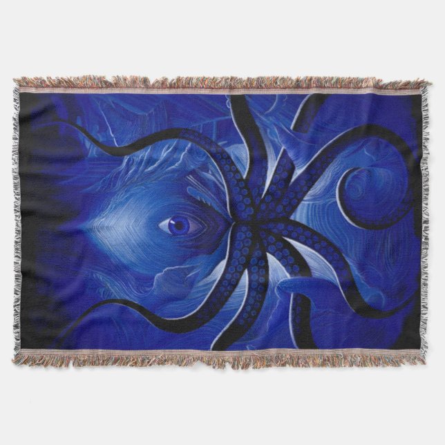 "Mystic Blue Octopus throw Blanket** Filt (Framsidan)
