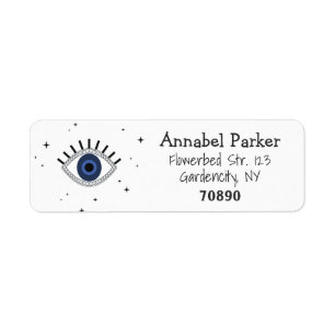 Mystic blue öga och stjärnor, magisk design, ondsk returadress etikett
