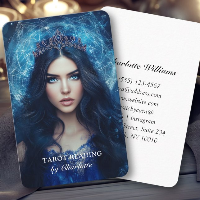 Mystic Blue Woman Visitkort (Mystic Blue Woman with a Crown, Queen, Business Card)