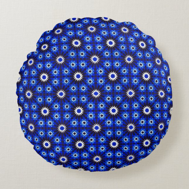Mystic Blue Zellige Geometry Rund Kudde (Framsidan)