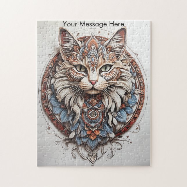 Mystic Boho Kattdjur Cat Mandala Pussel (Vertikal)