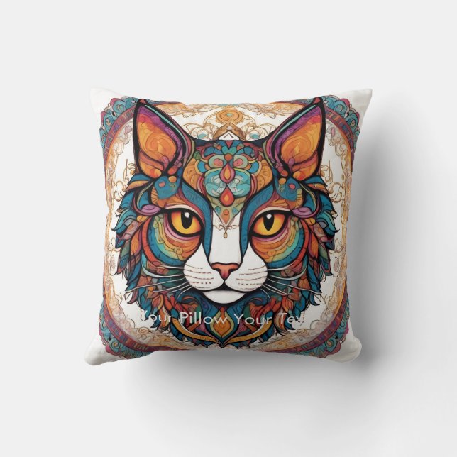 Mystic Boho Kattdjur Mandala Kudde (Baksida)