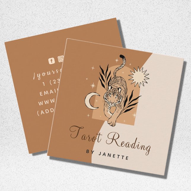 Mystic Boho Tiger Celestial Energy Healer Tarot Fyrkantigt Visitkort (Skapare uppladdad)